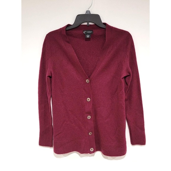 Bloomingdale's Sweaters - C By Bloomingdales 100% 2 Ply Cashmere Wine Color V Neck Cardigan L